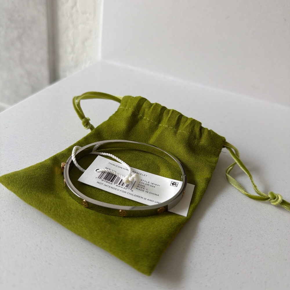 Tory Burch Silver Bangle Bracelet with Gold Accents
